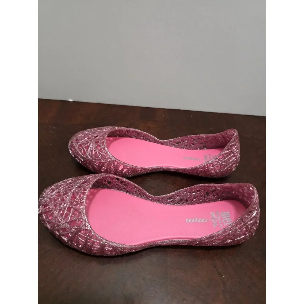 Mel Melissa Campana Youth Pink Glitter Jelly Flats Ballet Shoes Size‎ 3